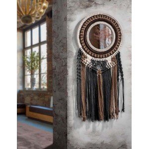 Makramee-Wandspiegel Glorex Rope anthrazit, handgeknüpftes Deko-Element für Wohnraum.