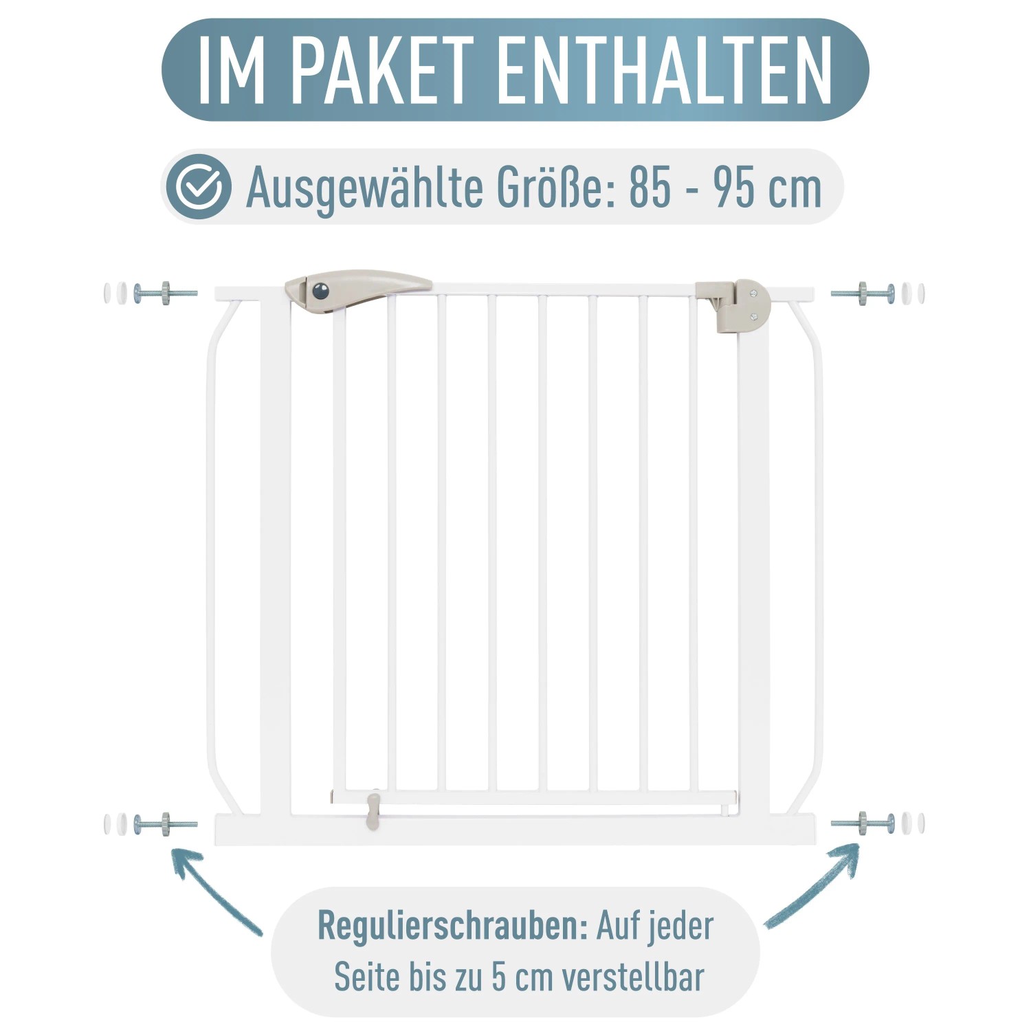 ib style Türschutzgitter Berrin 58-185cm Treppenschutzgitter für Kinder und Haustiere Ohne Bohren Weiß 85-95cm_9