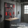 Tectake Werkzeuglochwand Jonah, sechsteilig, mit Haken und Halterungen in Schwarz und Rot.