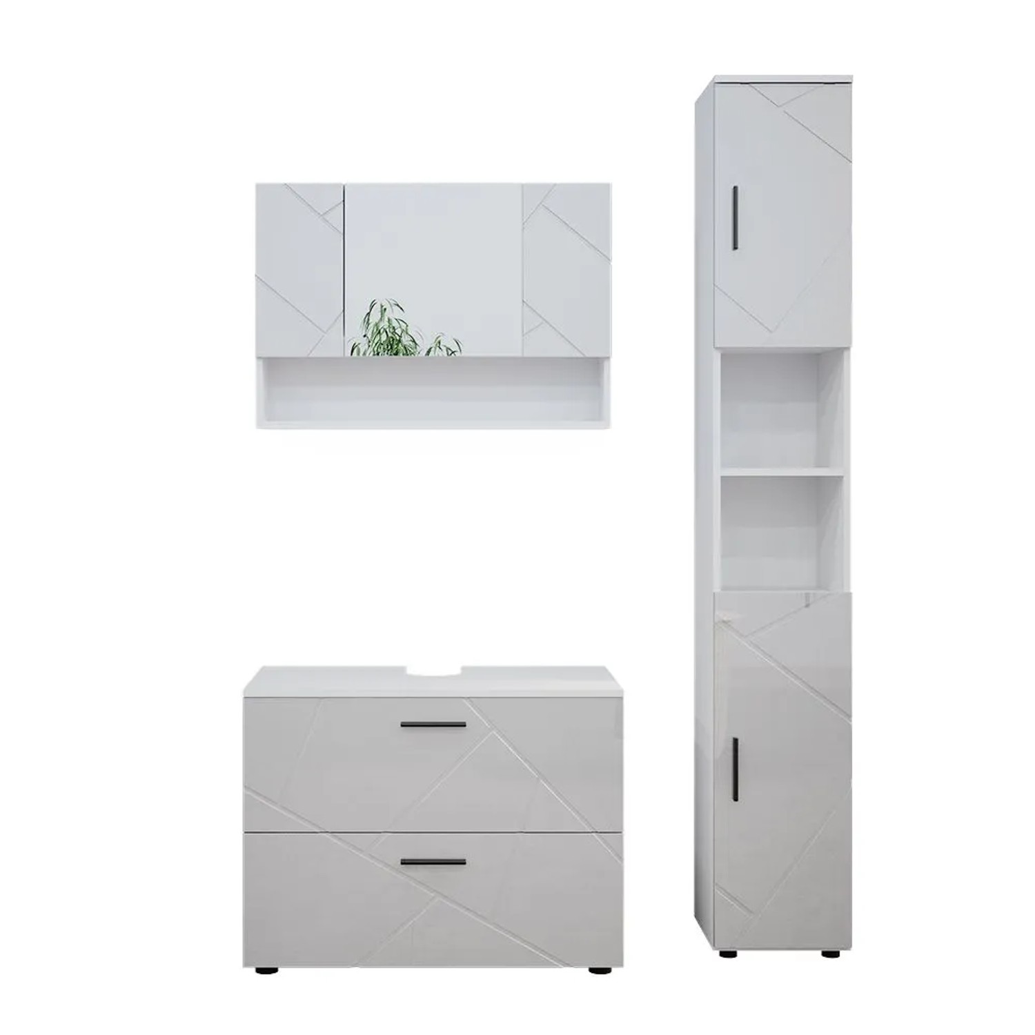 Vicco Badmöbel-Set Irma Weiß Hochglanz 80 x 59 3-teilig