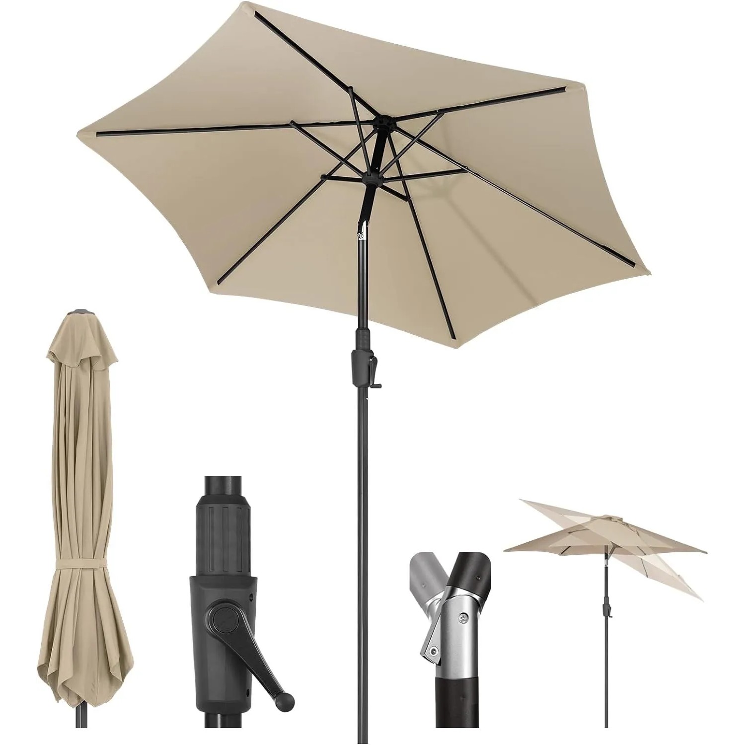 Sekey Sonnenschirm 220 cm Sonnenschirm mit Kurbel und Auto Kippen Knickbar im Sitzen