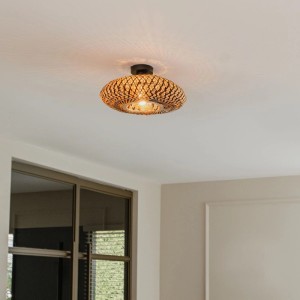 Orientalische Deckenlampe Ostrava aus schwarzem Bambus, 40 cm Durchmesser.