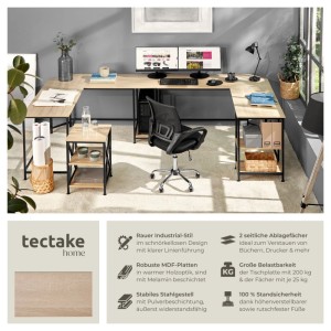 Tectake Schreibtisch Hamilton Industrial Style Holz und Stahl  138 x 138 x 75 50 cm Industrial Holz Hell  Eiche Sonoma