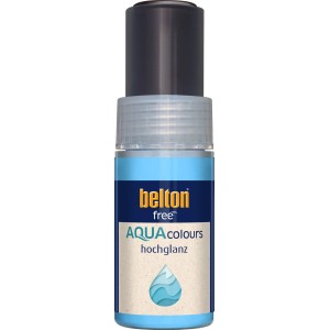 Belton Free AQUAcolours Lackstift 9 ml, hellblaue Flasche mit dunkelblauem Etikett, für hochglänzendes Tiefschwarz.