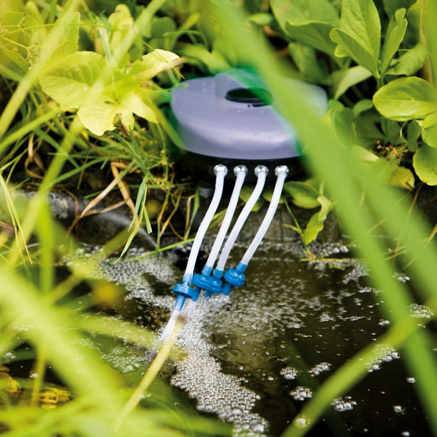 Heissner Teichbelüfter Outdoor 720l/h im Einsatz, Sauerstoffversorgung für Gartenteich.