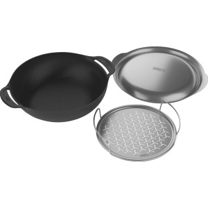 Weber Wok-Einsatz für Gourmet BBQ System: Gusseisen Wok mit Deckel und Dünsteinsatz.