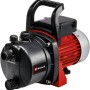 Einhell Gartenpumpe GC-GP 6538 Set: Kompakte, rote Gartenpumpe mit Tragegriff und Zubehör.