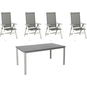 Gartenmöbel-Set: 4 Klappsessel Urban & 1 Tisch Acaplan Loft (160x90 cm) in Platin-Schiefer.