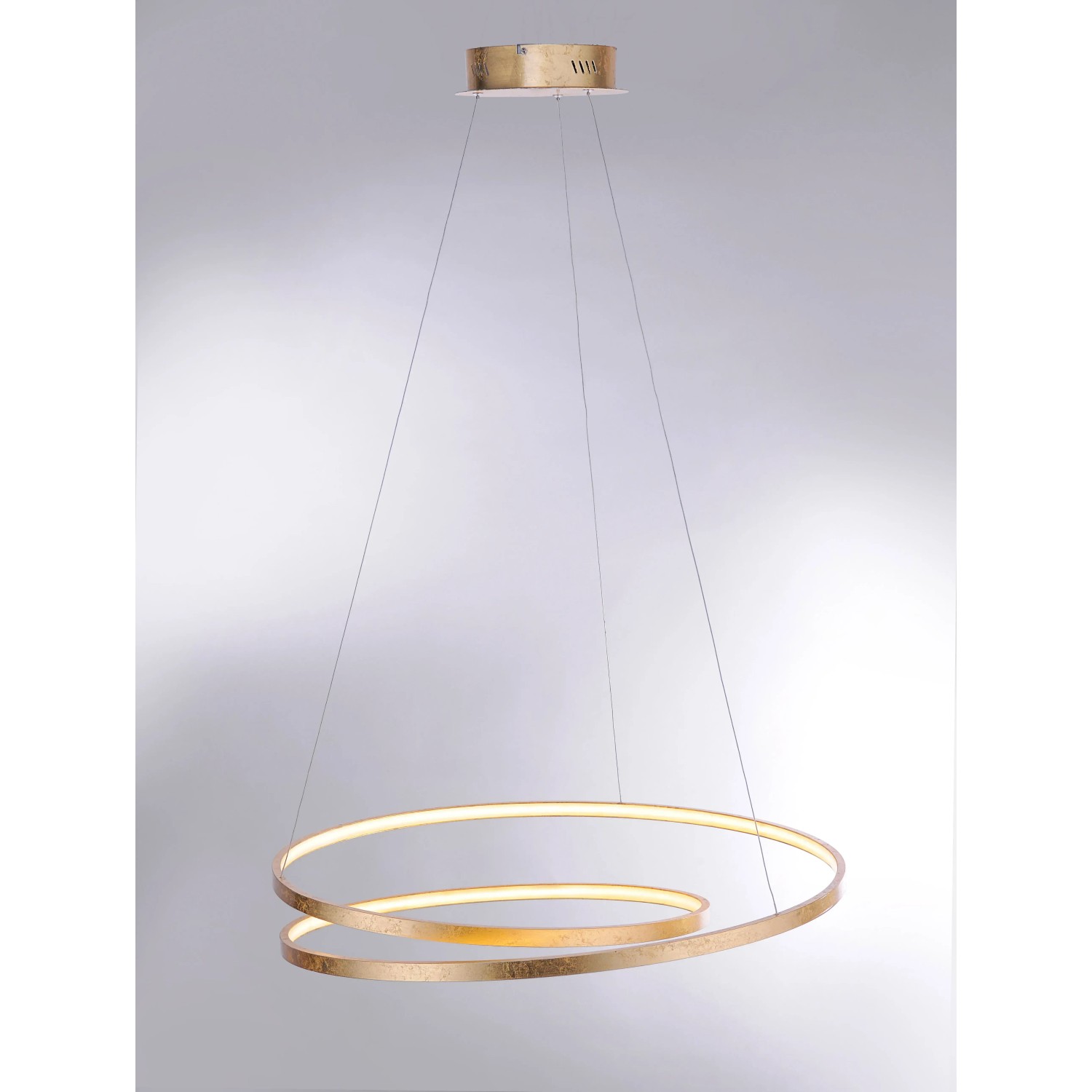 Moderne LED-Pendelleuchte Roman Gold (Ø 72 cm) von Paul Neuhaus mit zwei Ringen und warmweißem Licht.