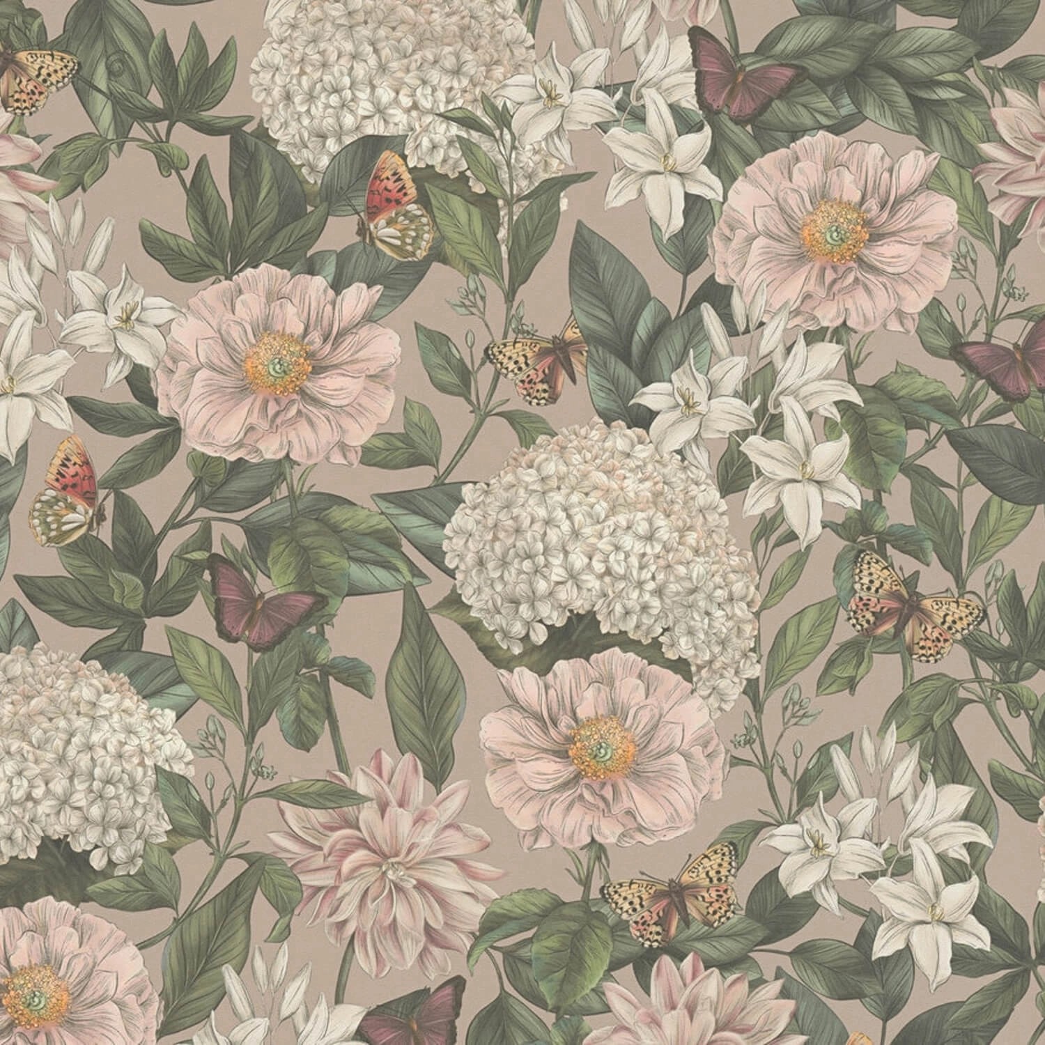 PROFHOME 394262-GU Blumen Tapete Floral Matt Rosa Grün Weiß Orange 0,53 m x günstig online kaufen