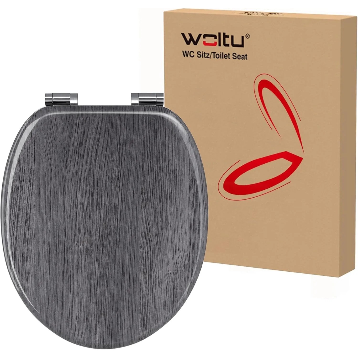 WOLTU WC-Sitz mit Absenkautomatik MDF Holzkern Softclose Scharnier Oval