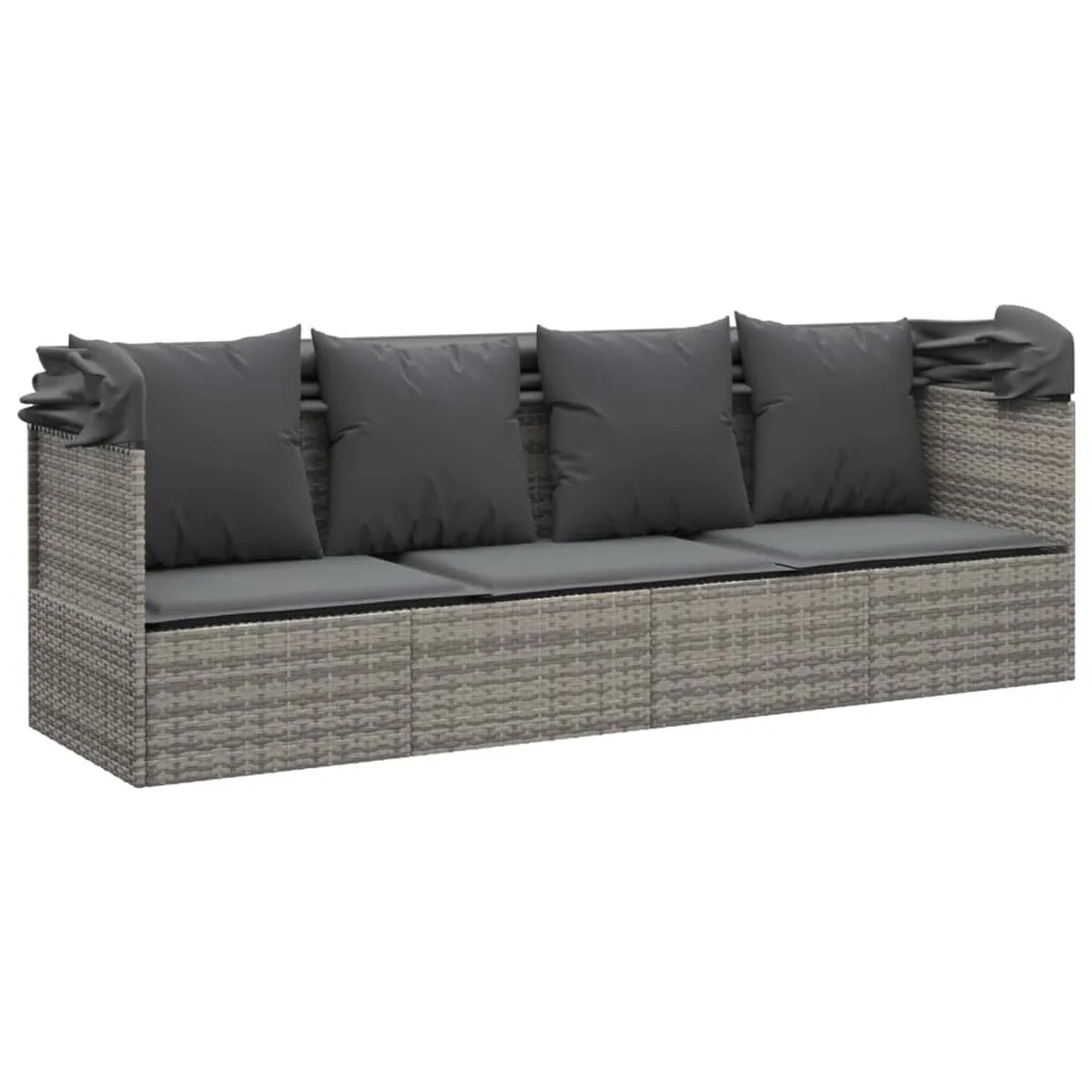 vidaXL Outdoor-Loungebett mit Dach und Kissen Grau Poly Rattan 319568_8