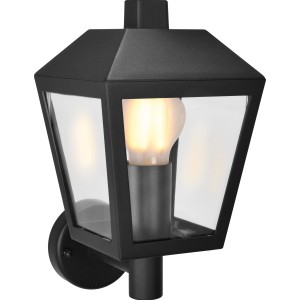 Schwarze Außenwandleuchte Vigevano aus Aluminium-Druckguss mit E27 Fassung.