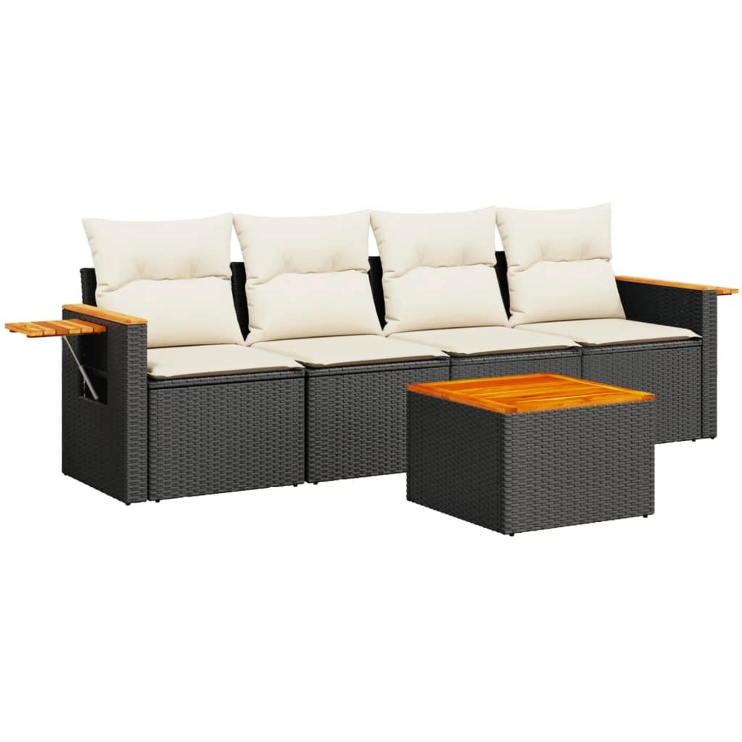 vidaXL 5-Tlg Garten-Sofagarnitur mit Kissen Schwarz Poly Rattan 3259018 günstig online kaufen