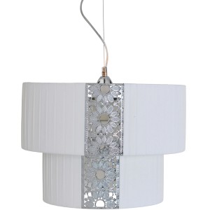 Weiße Näve Pendelleuchte Dandy mit floralem Dekor, Stoffschirm, Ø 30cm.