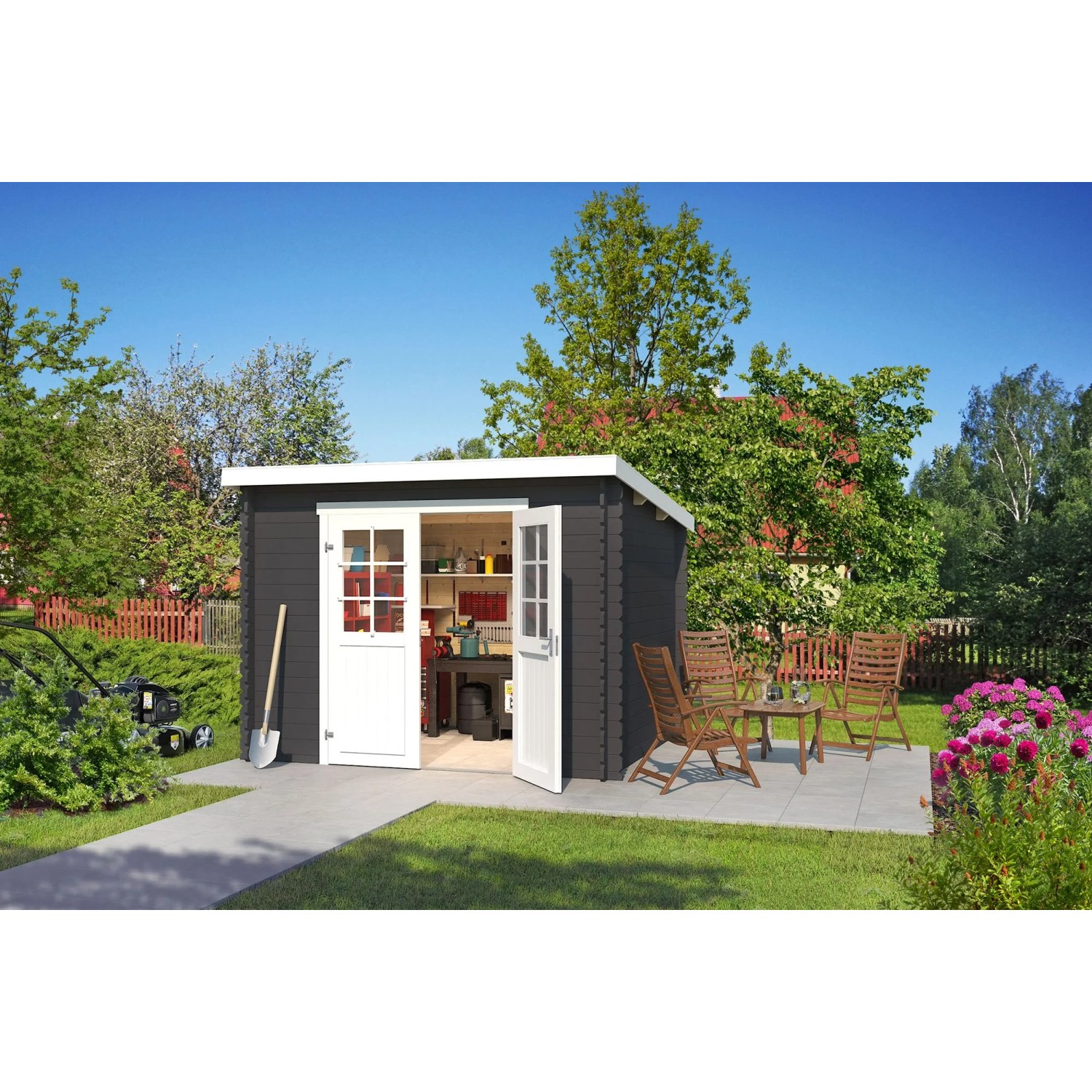 Lasita Holz-Gartenhaus San Jose 230 Flachdach Lasiert 275 cm x 230 cm