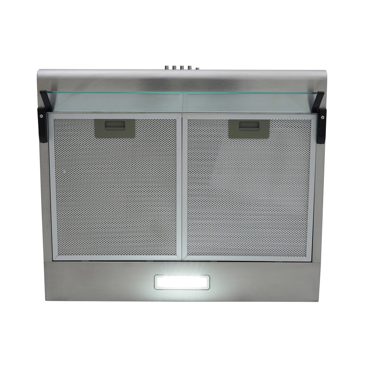 Respekta Unterbau-Dunstabzugshaube aus Edelstahl mit Glasschirm, 60 cm breit.