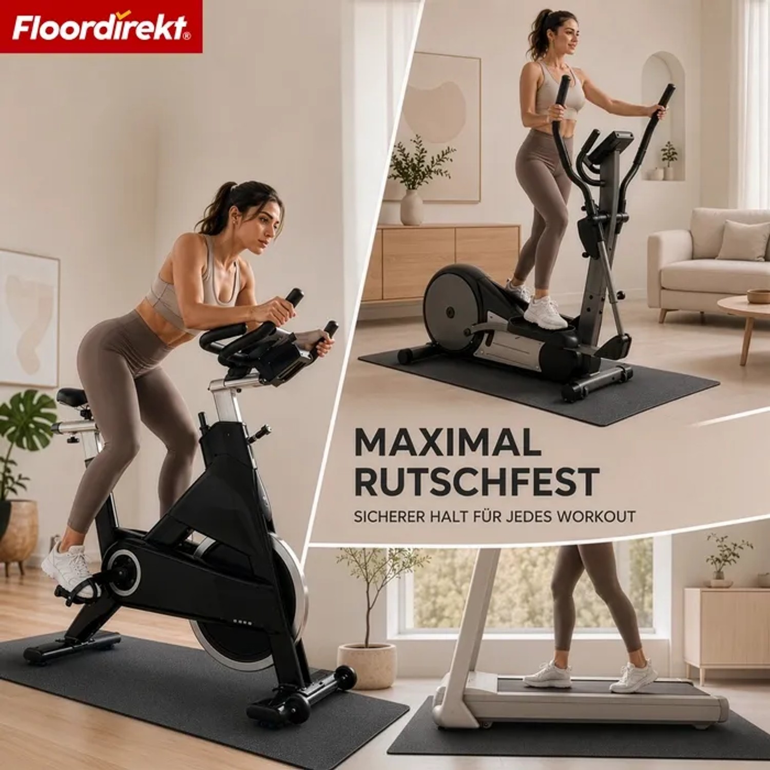 Floordirekt Bodenschutzmatte Sparta als Unterlage für Fitnessgeräte und zum Schutz des Bodens.