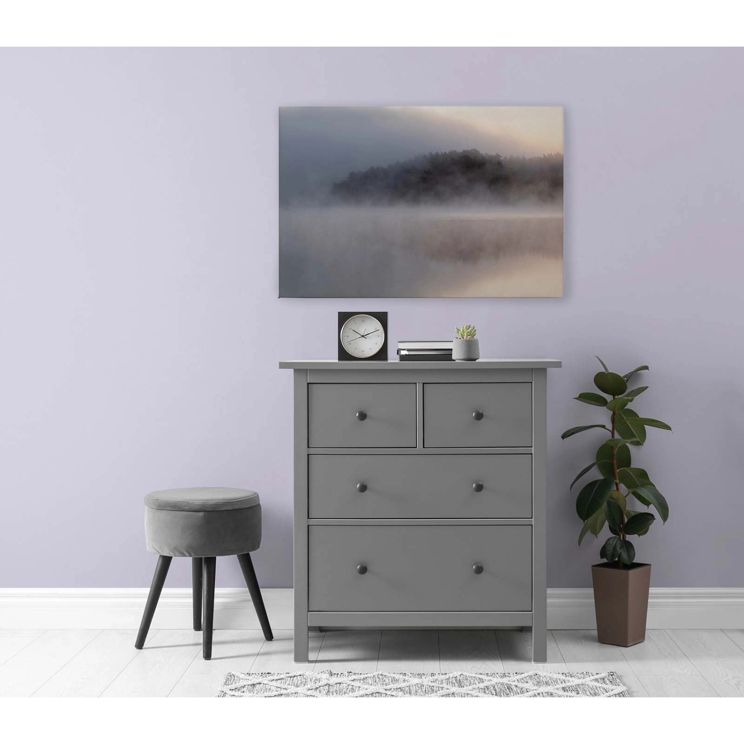 Bricoflor Bild Mit See In Nebel Landschaftsbilder Auf Leinwand In 90 X 60 Cm Wandbild Romantisch Ideal Für Schlafzimmer 