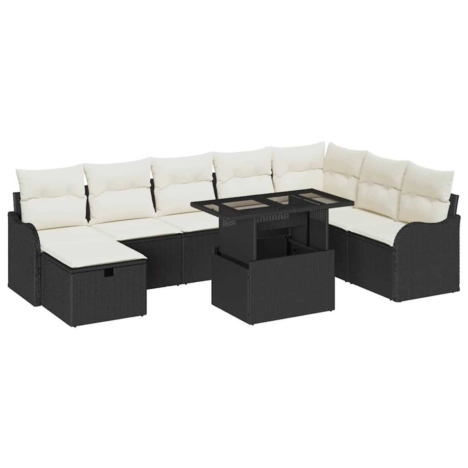 vidaXL Garten-Sofa-Set mit Kissen 9-Tlg Schwarz Poly Rattan 3361066 günstig online kaufen