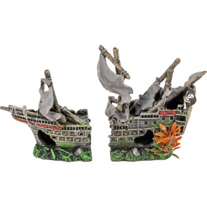 Aquarium Deko: Piratengaleone als detailreiche, zerstörte Schiffswrack-Figur.