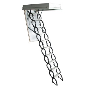 Minka Scherentreppe Euro Star 90x90 cm, Stahl, weiß, für Raumhöhen bis 3 m. Platzsparende Dachbodentreppe.