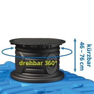 Detailaufnahme des 4rain Flachtank Flat XL-Pakets: Domschacht mit drehbarer Tankabdeckung und Höhenverstellung.