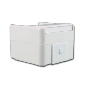Weißer TEM Fontana 2-poliger AP-Schalter IP44. Robustes, rechteckiges Design für Feuchträume und Außenbereiche.