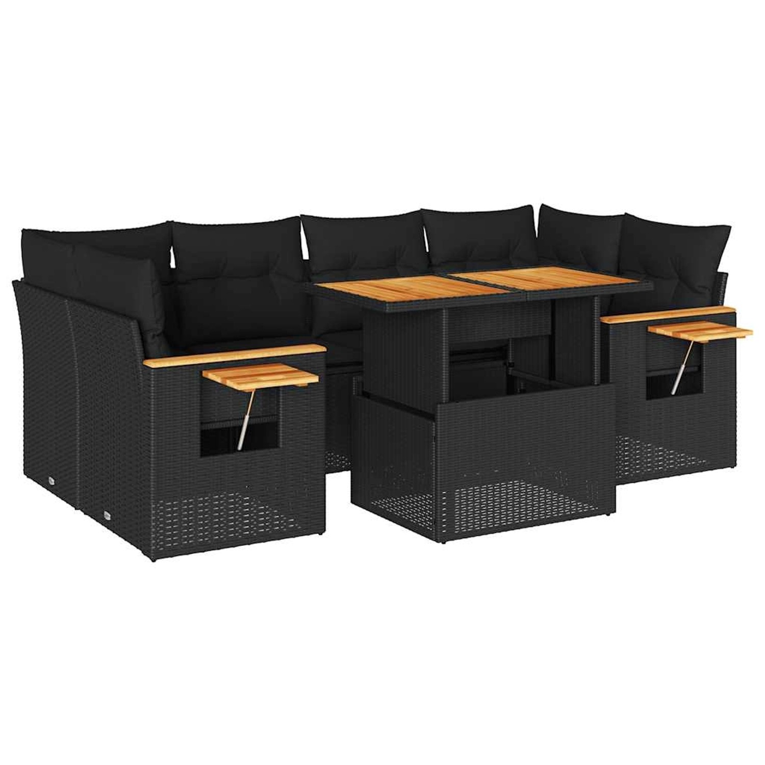 vidaXL 7-Tlg Garten-Sofagarnitur mit Kissen Schwarz Poly Rattan 3327562 günstig online kaufen