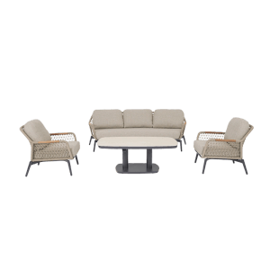 Bizzotto Gartenmöbel-Set: Sofa, Tisch und Sessel Eulero anthrazit mit Kissen. Ideal für Garten und Terrasse.