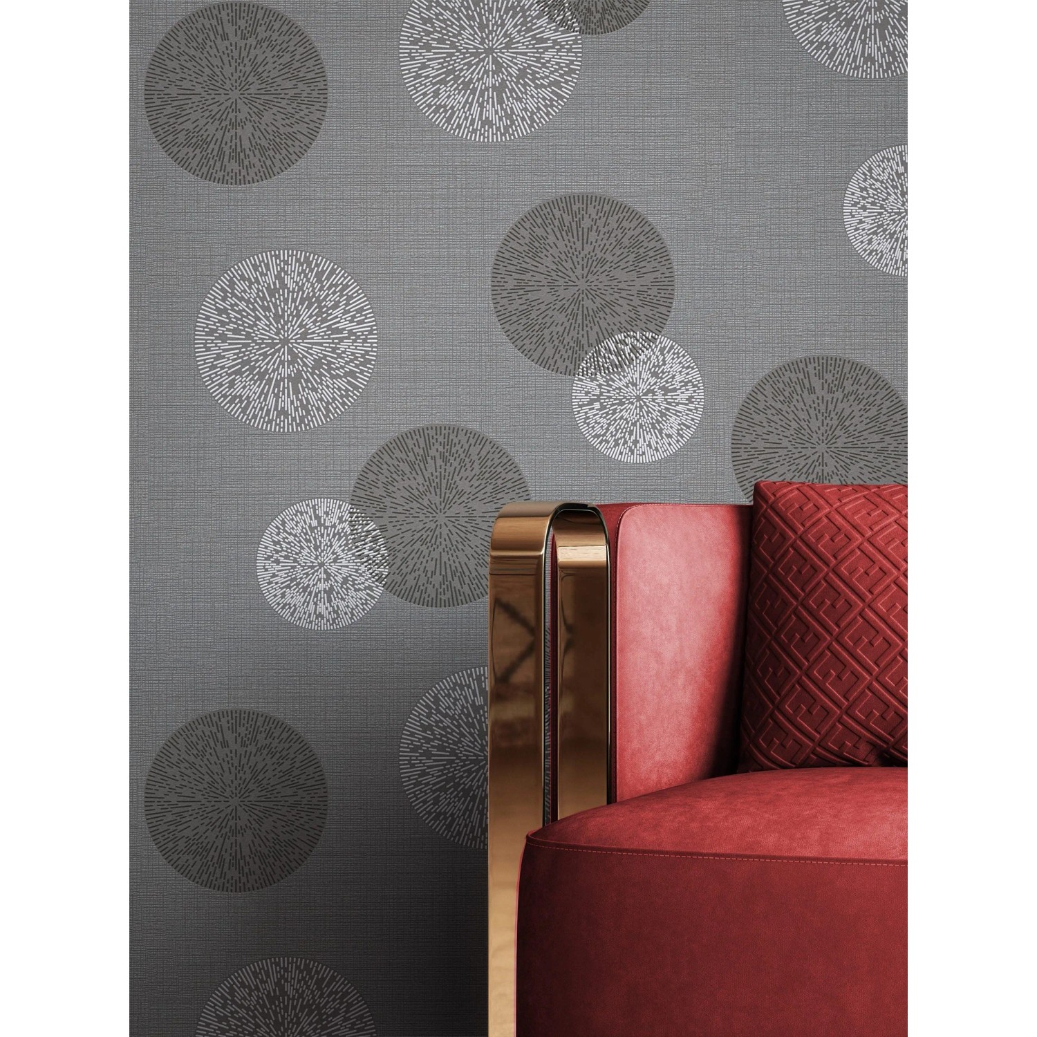 Newroom Vliestapete Raina Silber Kreise Retro Strukturiert FSC®_3