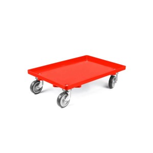 Roter PROREGAL Transportroller für Euroboxen mit Gummirädern, Traglast 300 kg.