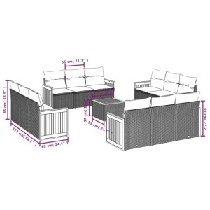 Beige 13-tlg. vidaXL Garten-Sofagarnitur aus Poly Rattan mit Kissen und Tisch.