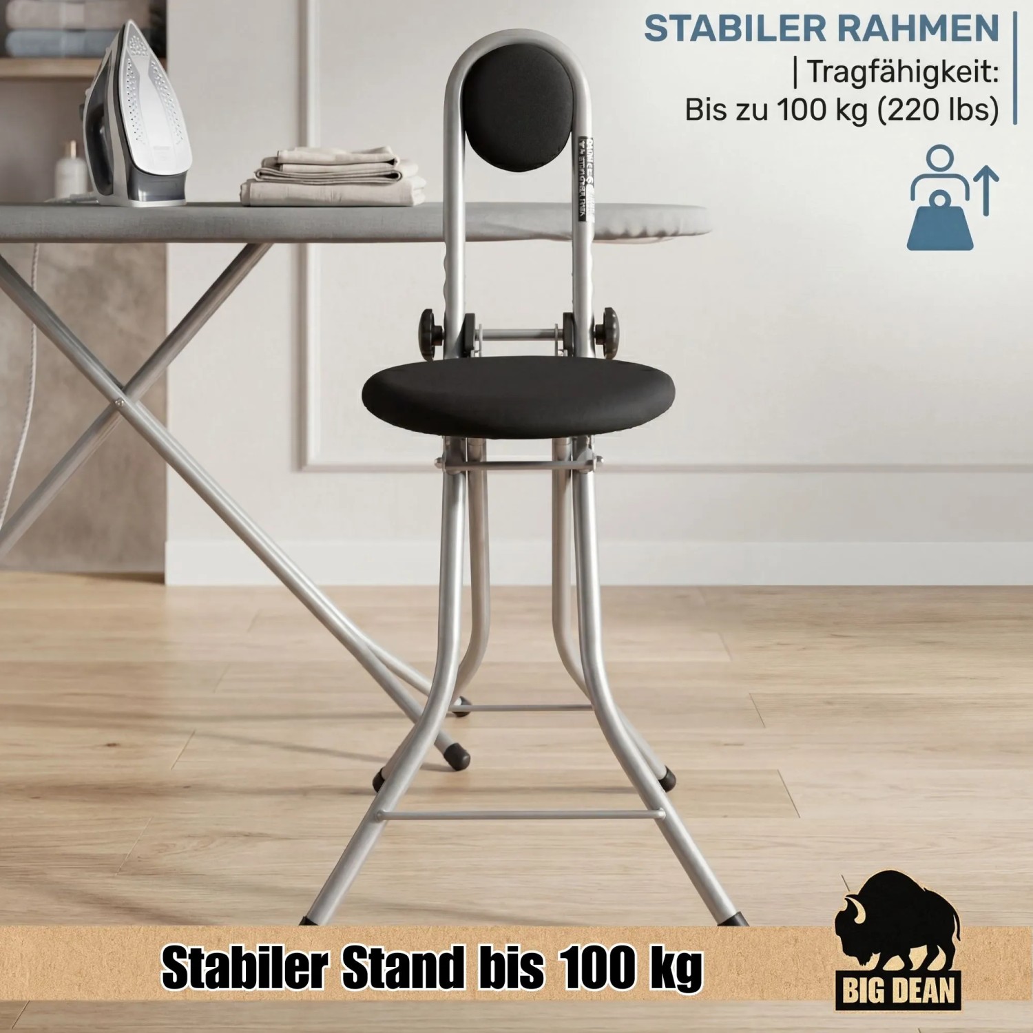 BigDean Bügelstehhilfe Stehhilfe Stehstuhl 4 Fach Höhenverstellbar Klappbar_6