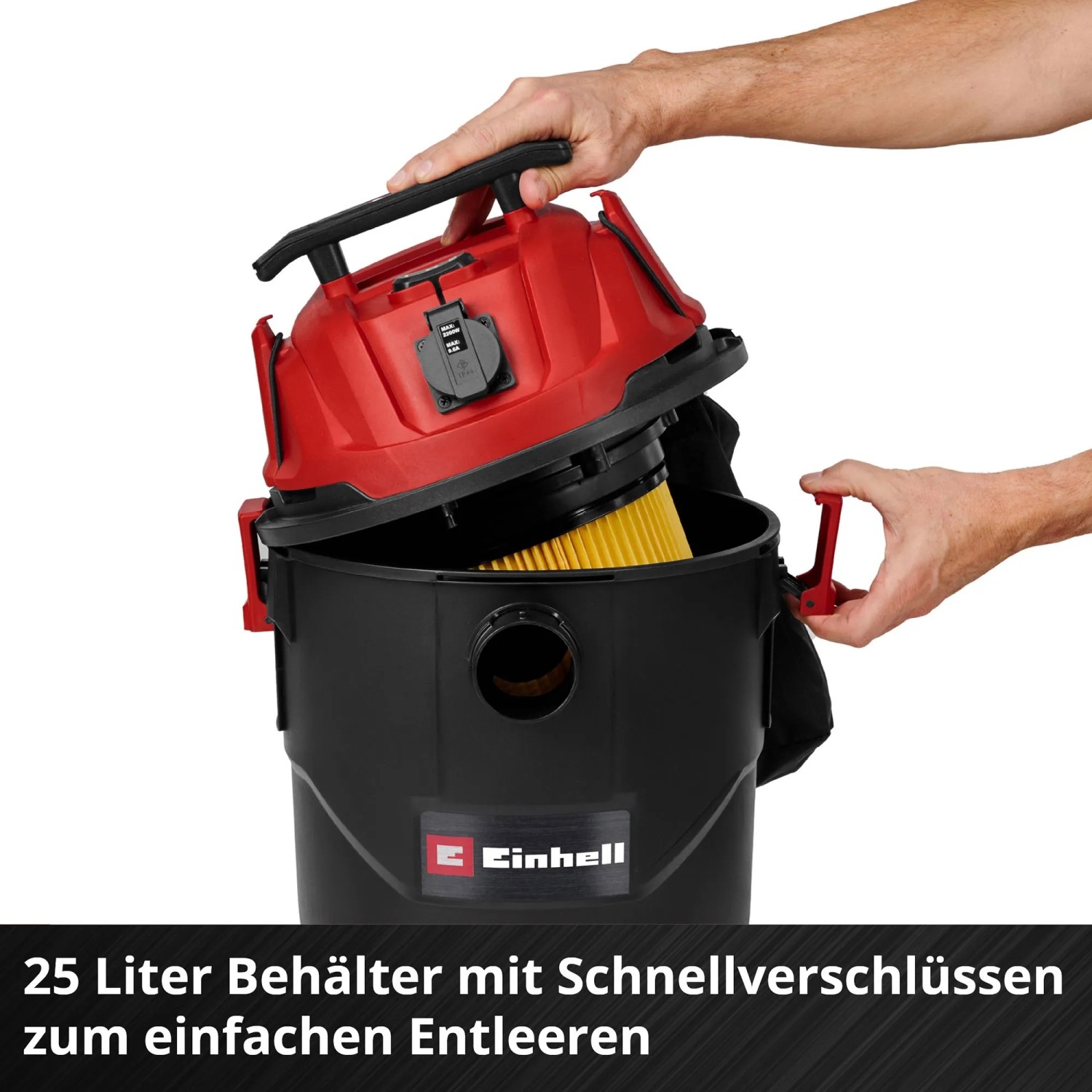 Einhell TC-VC 2555 A Nass-Trockensauger mit abgenommenem Oberteil, Filter sichtbar.