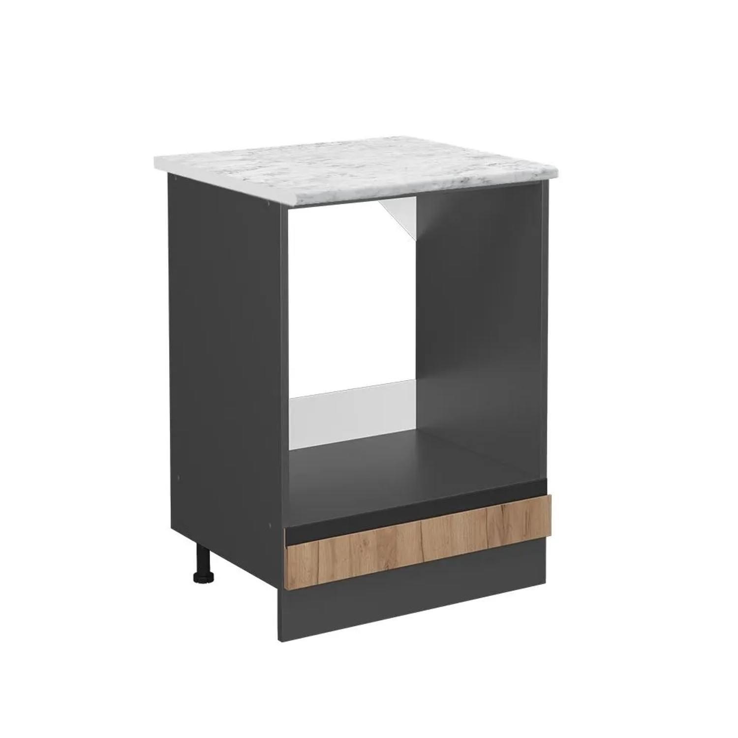 Vicco Herdumbauschrank R-Line Herdschrank Goldkraft Eiche Anthrazit J-Shape AP Marmor
