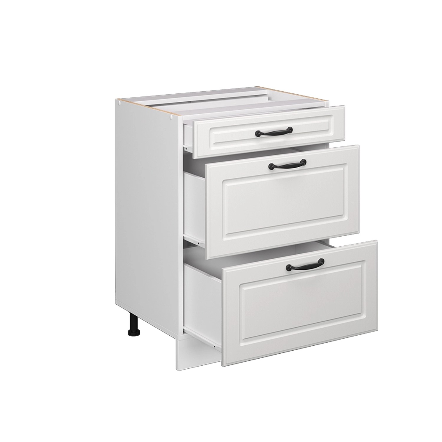 Vicco Küchenunterschrank R-Line, 60 cm, Landhausstil, weiße Schubladen ohne Arbeitsplatte.