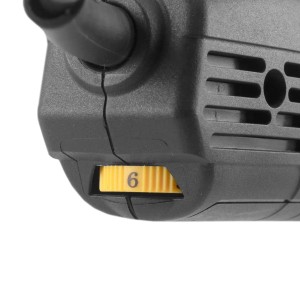 Detailaufnahme: STAHLWERK Kehlnahtschleifer KS-800 ST, gelber Geschwindigkeitsregler auf Stufe 6.