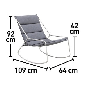 Schaukelstuhl Zoar aus Stahl in Anthrazit mit grauer Polsterung. Bequemer Gartenstuhl zum Entspannen.