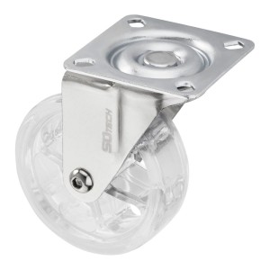 SOTECH Lenkrolle RAPID Ø75 mm mit transparenter Rolle und verzinkter Stahlplatte. Robuste Möbelrolle für Rollen & Räder.