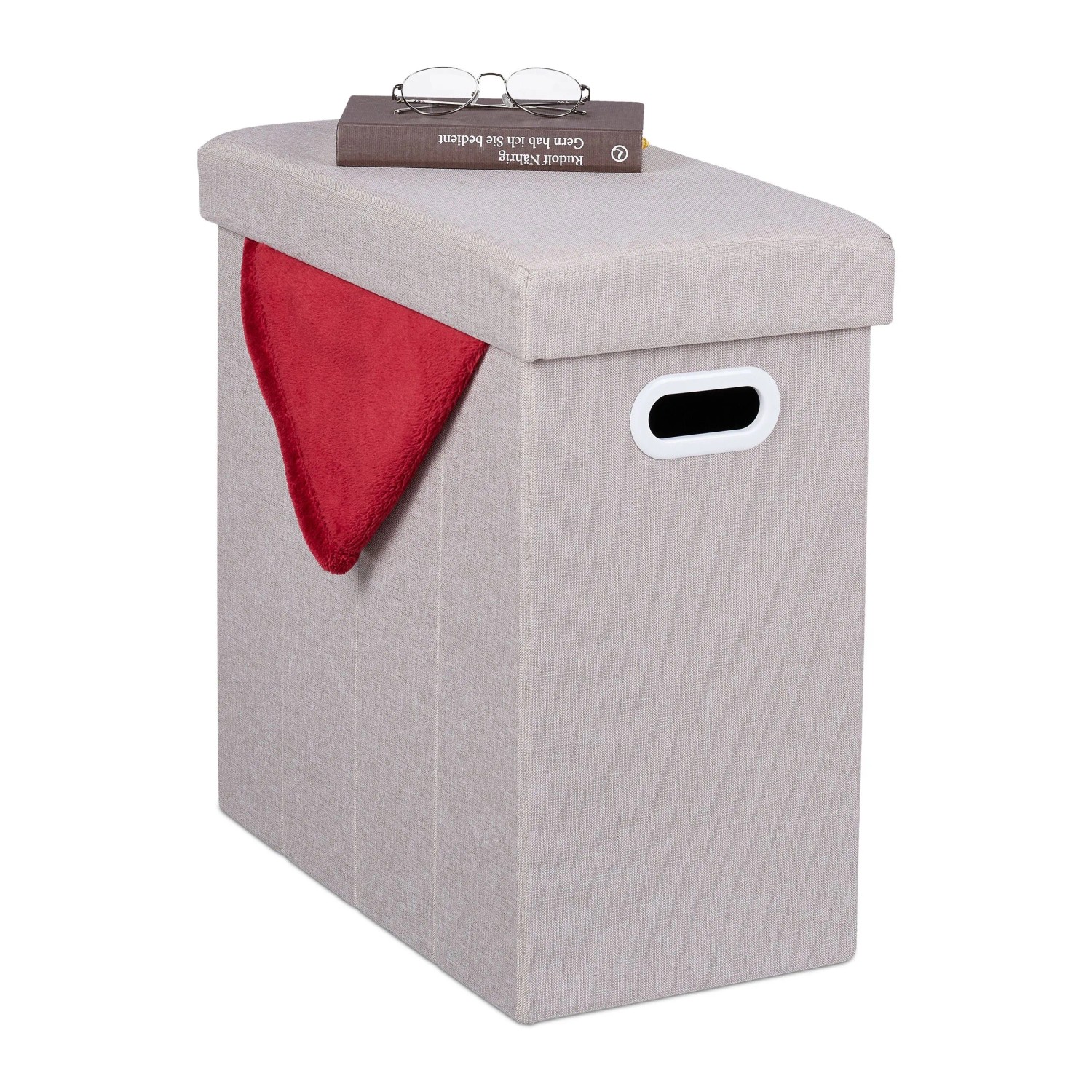 Relaxdays Sitzhocker Polyester Beige mit Stauraum 49 x 48,5 x 27 cm 2,9 kg
