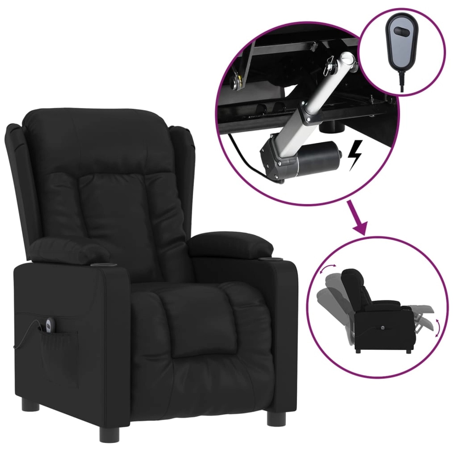 vidaXL Relaxsessel Elektrisch Schwarz Kunstleder 3098801 günstig online kaufen