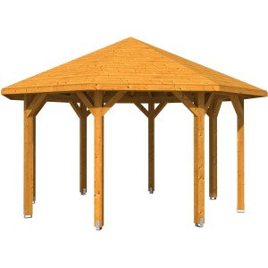 Skan Holz Pavillon Nice 2, achteckig, Eiche hell, Leimholz, 484x484 cm. Gartenlaube mit Massivholzdach.