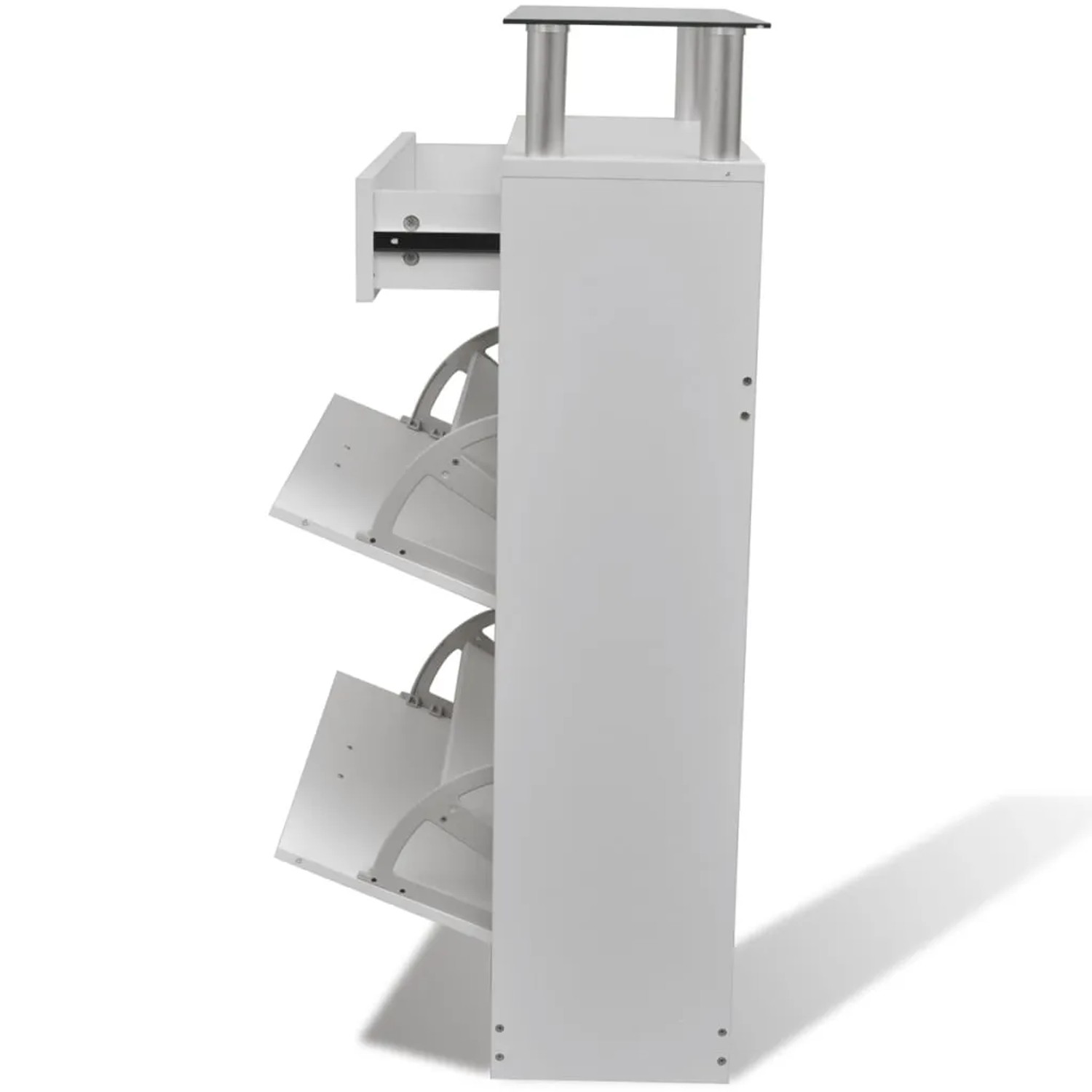 vidaXL Schuhschrank mit Schubfach und Oberem Glasregal Holz Weiß 241244_5