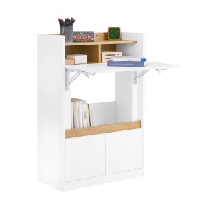 SoBuy Klappbarer Schreibtisch mit 2 Schubladen Computertisch 63×93×67cm Weißnatur FWT109-WN