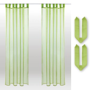 Bestlivings Dekoschal Noella, 2er-Pack grüne Voile-Gardinen mit Schlaufen und Raffhaltern.