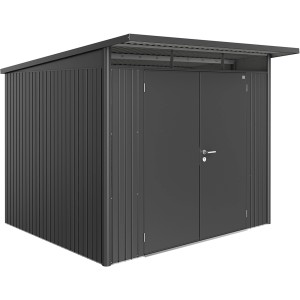Biohort AvantGarde Gerätehaus A6, dunkelgrau-metallic, mit Doppeltür. Gartenhaus aus Metall.