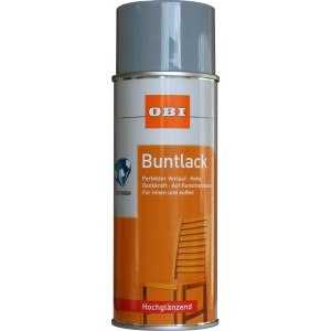 OBI Buntlack Spray RAL 7001 Silbergrau hochglänzend, 400 ml Dose.