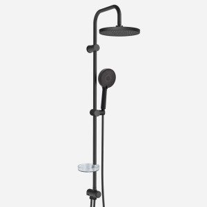 Euroshowers EuroFlux Brauseset Schwarz Matt: Regendusche, Handbrause, Duschstange, Ablage.