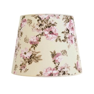 Konischer Lampenschirm aus Stoff, Ø 38 cm, ecru-rosa mit Blumenmuster für Stehlampen.